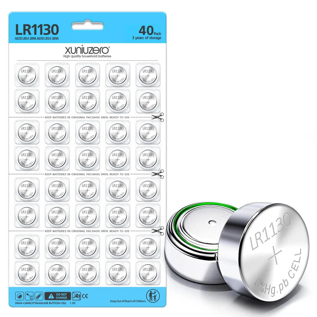No Sew No Sew LR1130 AG10 1.5V Alkaline Button Cell 40 Pack — product photo