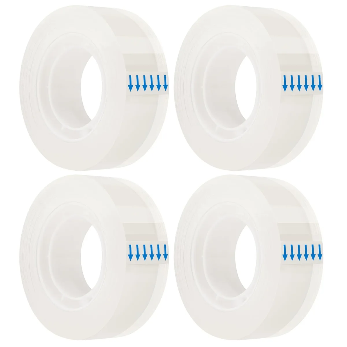 Four clear tape rolls, glossy finish, one-inch cores