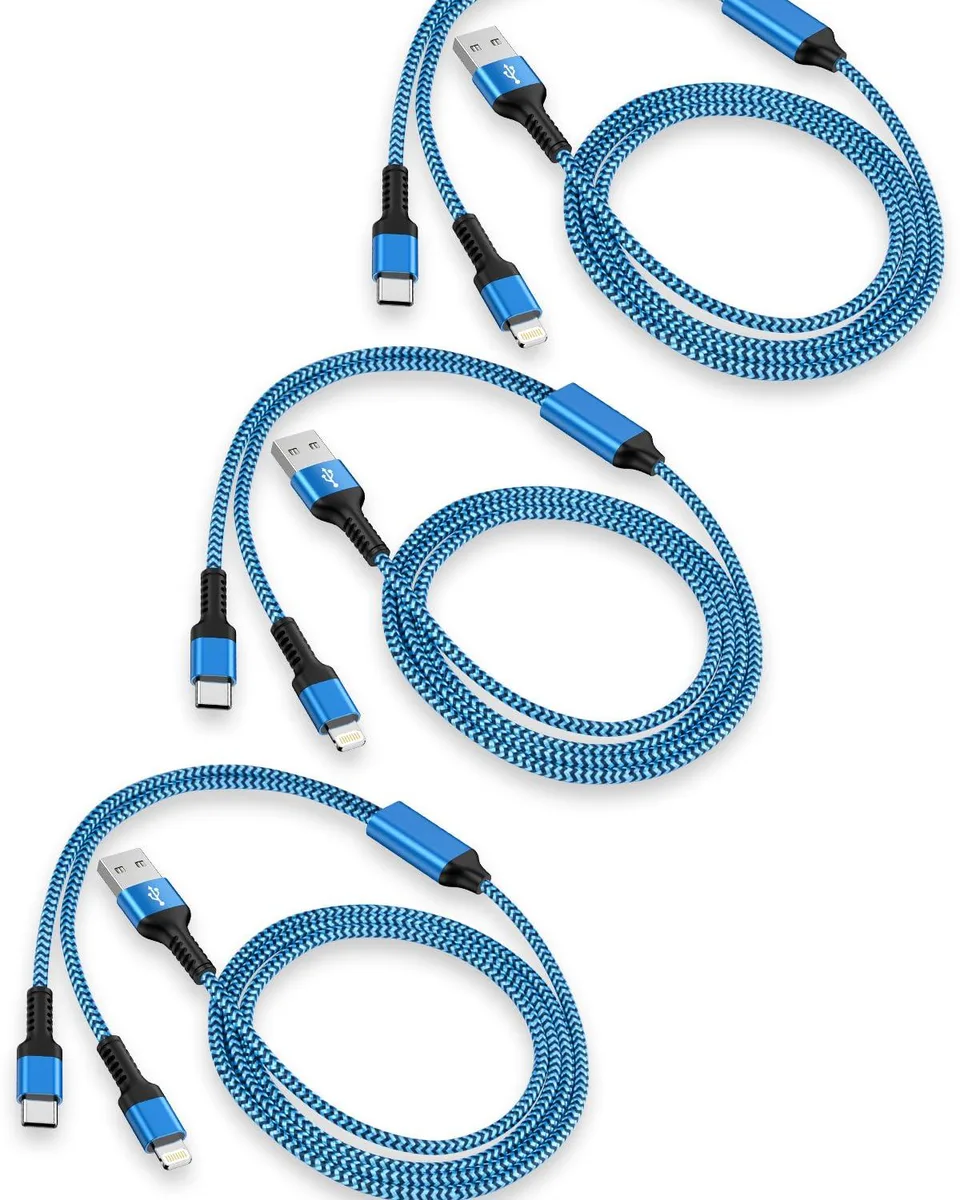 Miimall Miimall 3-Pack 4ft 2-in-1 USB-C &amp; Lightning Braided Cable — product photo