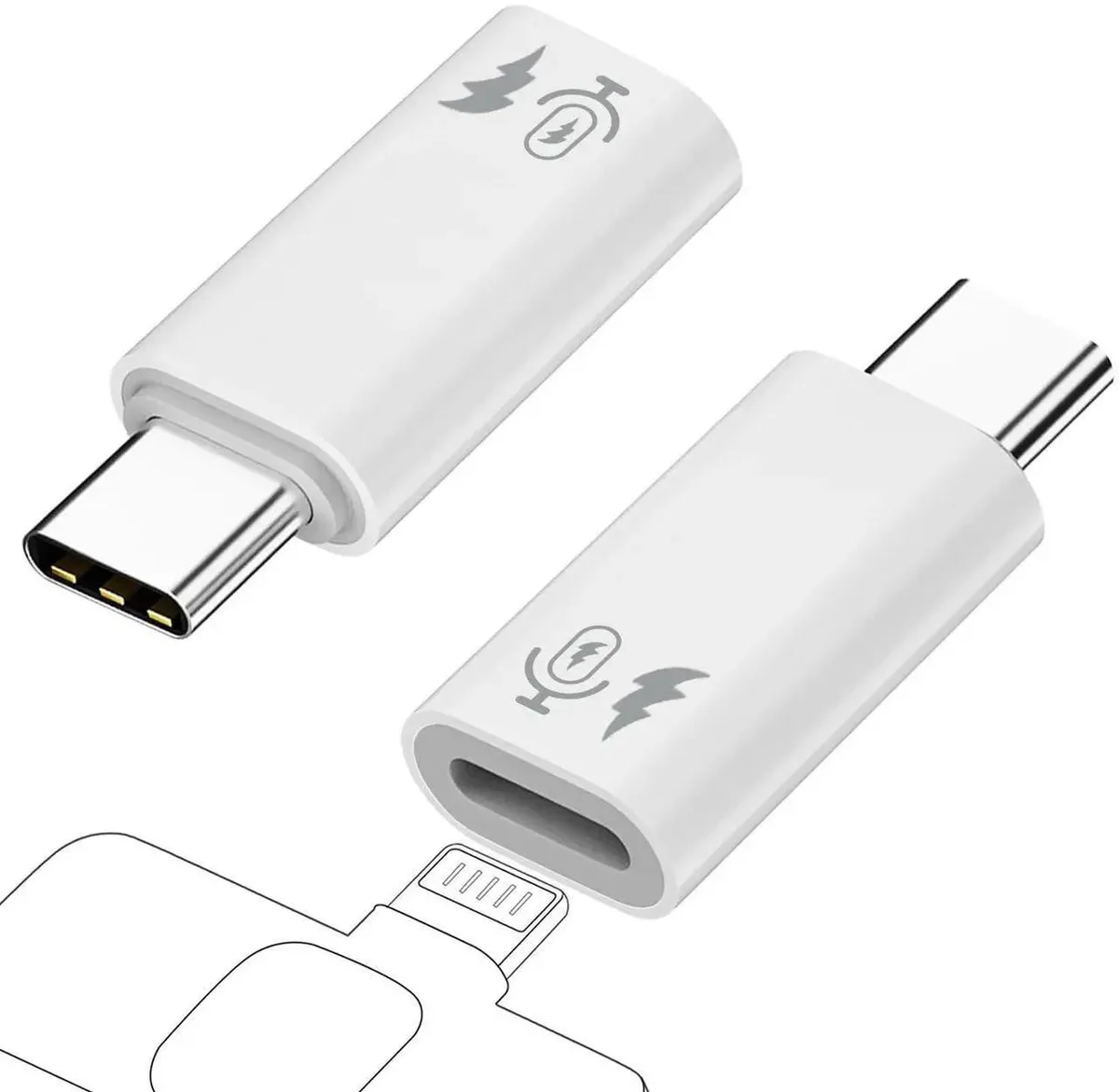 Two small USB-C male adapters with aluminum finish