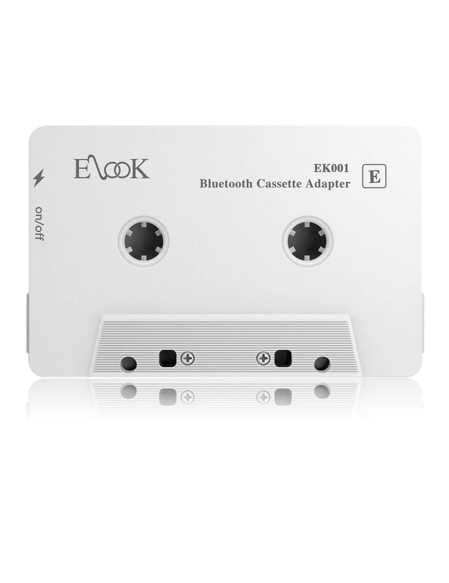 White plastic cassette-shaped adapter with Bluetooth 5.0 branding
