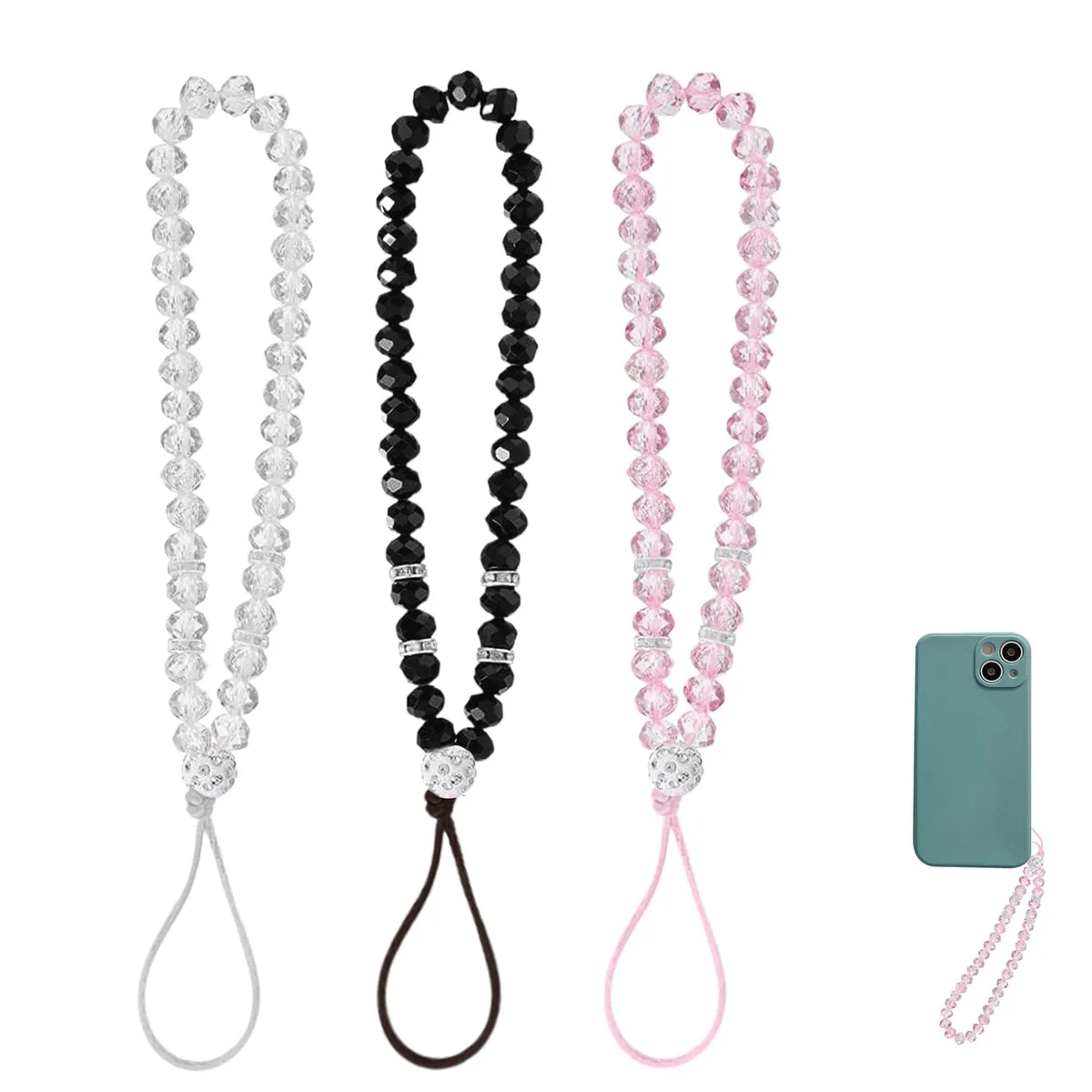  Evening Crystals Crystal Bead Phone Chain 3 Pack 19 cm .8 cm beads — product photo