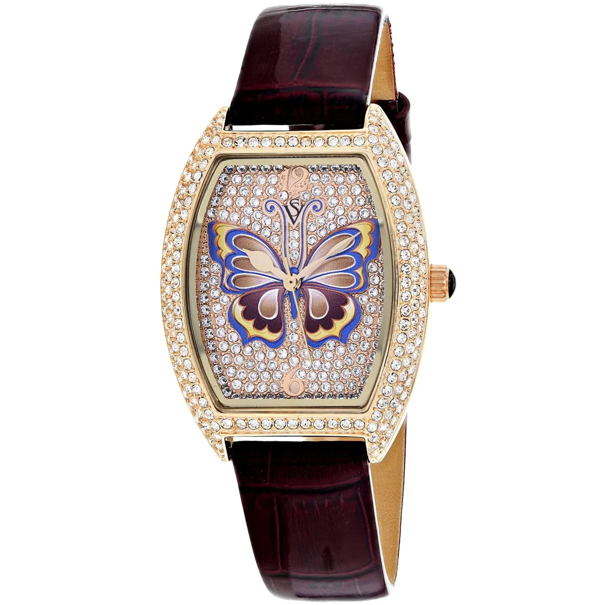 Gold dial stainless steel watch with leather strap