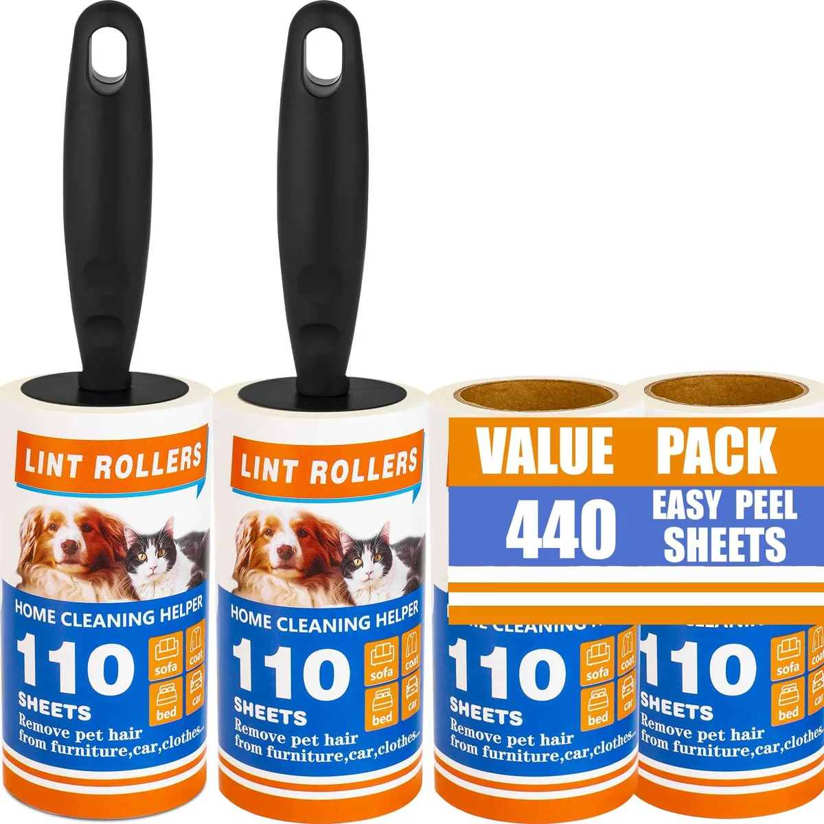 Scosche lint roller set with two handles and 440 adhesive sheets