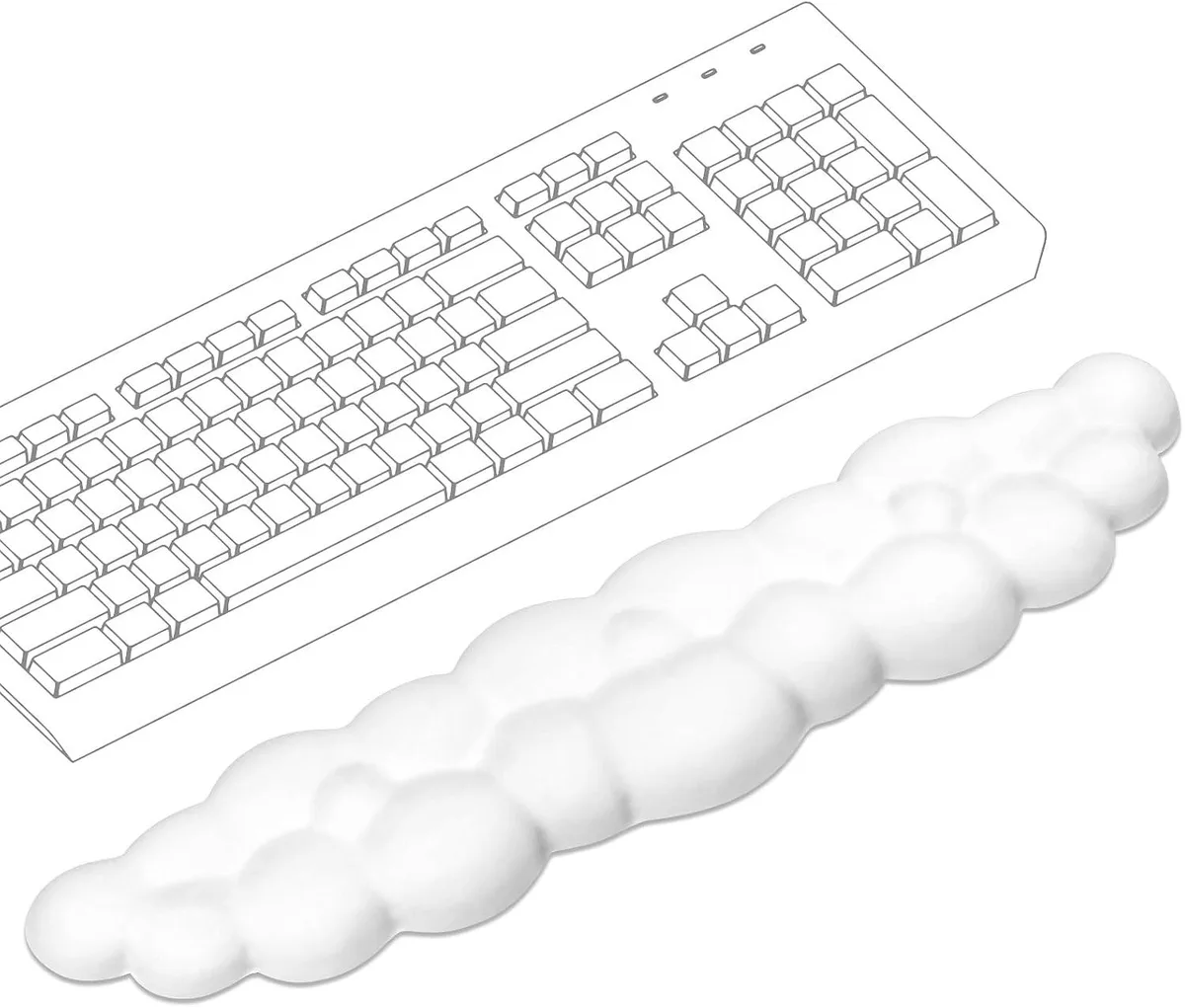 Cloud-shaped wrist rest, white PU leather top, silicone base, memory foam core
