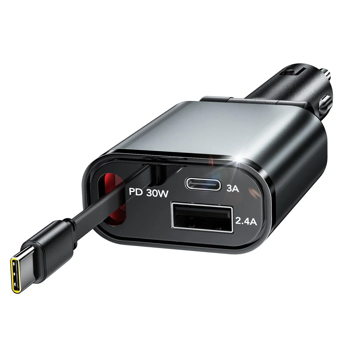 EloBeth retractable car charger with 80 cm cable and USB ports