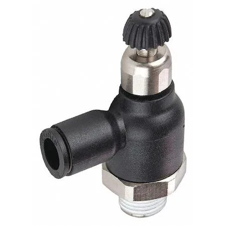 Legris 7065 08 13 compact flow control elbow, nickel plated polymer body, R1/4 BSPT thread, 8 mm tube connection