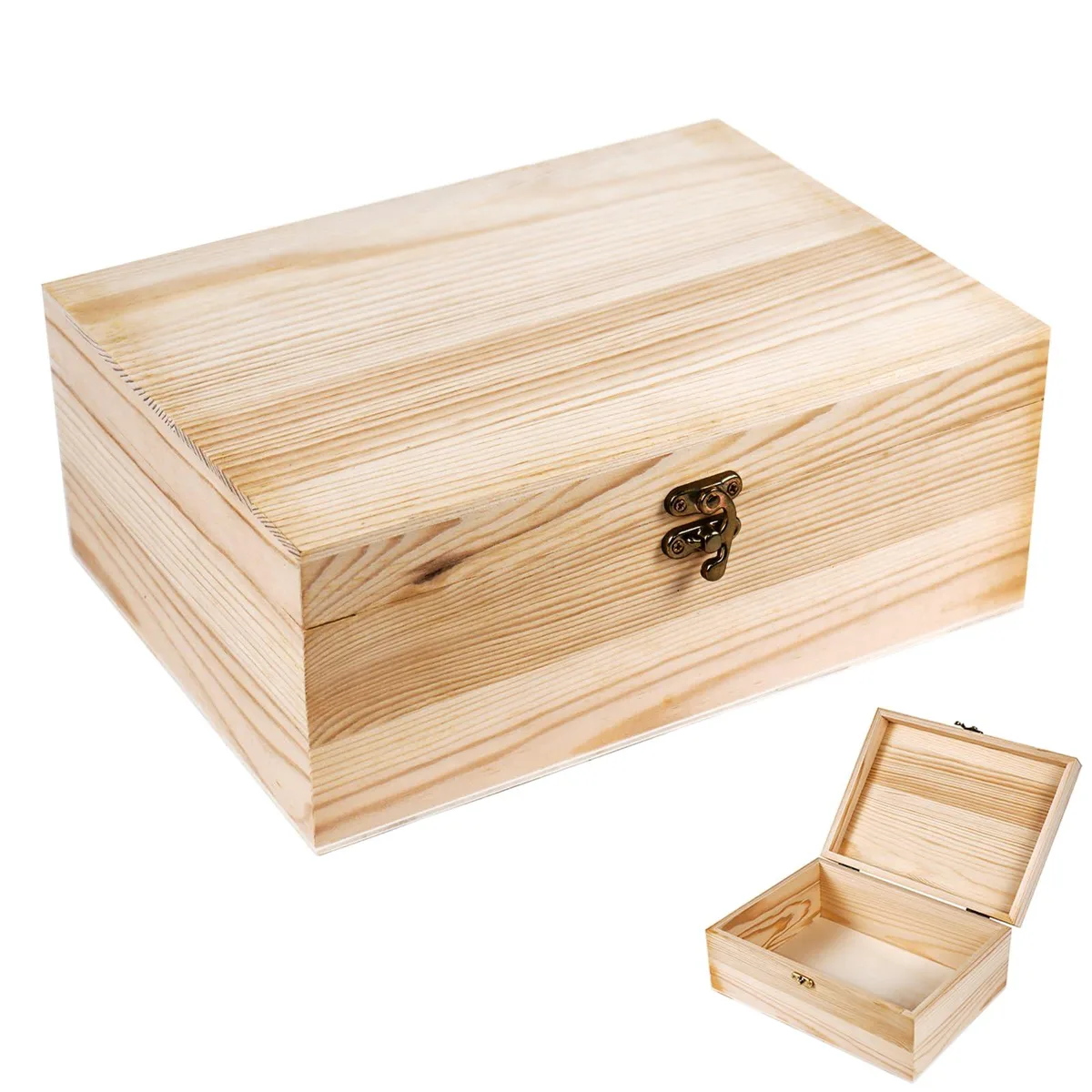 Unfinished Wood Box with Hinged Lid 10.6" x 7.6" x 4.3" Jewelry Accessories — product photo