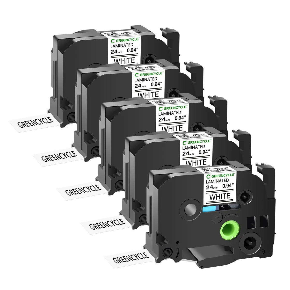 GREENCYCLE GREENCYCLE TZe-251 24mm Black on White Laminated Tape 5 Pack — product photo