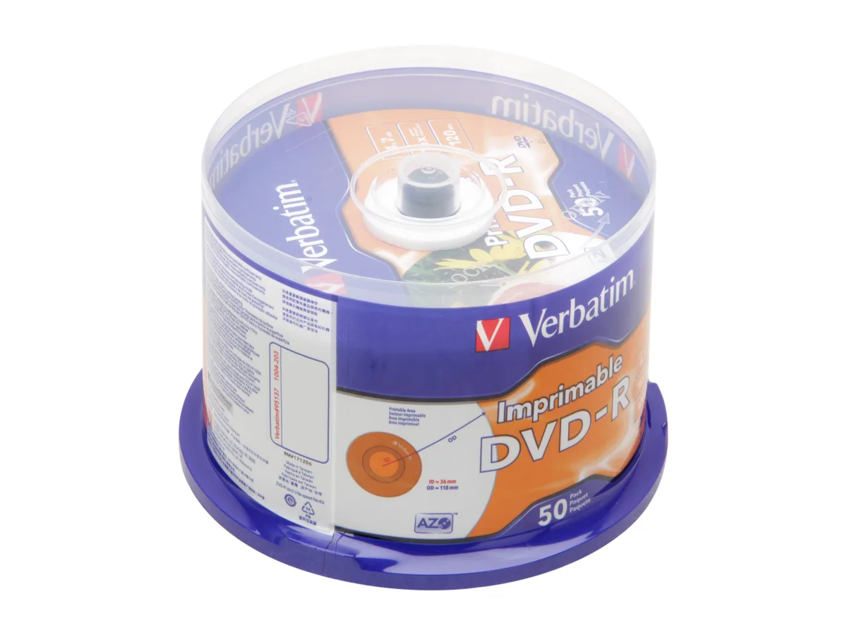 VERBATIM Verbatim 95137 4.7GB 16X DVD-R Inkjet Printable 50 Packs Spindle — product photo
