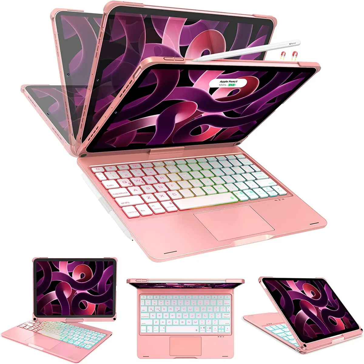 Werleo Werleo iPad 10th Gen 10.9" 2022 Keyboard Case with Trackpad 7-Color Backlight 360° Rotatable Rose Gold — product photo