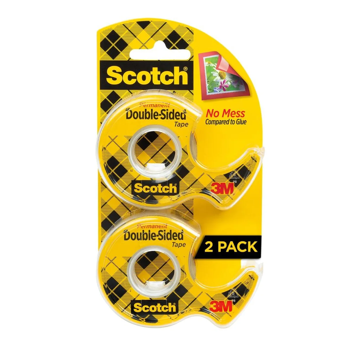 Two clear double-sided tape rolls in dispensers .5 in x 400 in