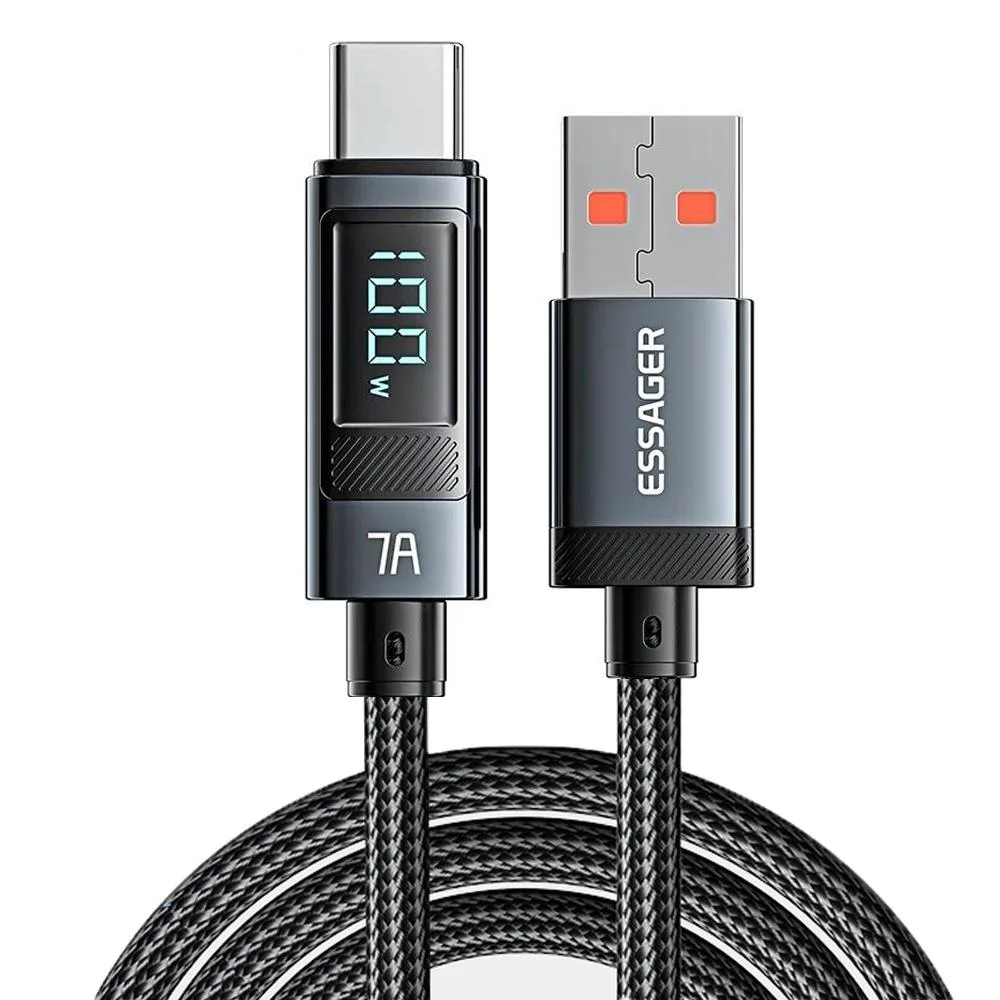 LUOM LUOM Essager HC7A USB-A to USB-C Cable 100W 7A 3.3ft Black LED Display — product photo