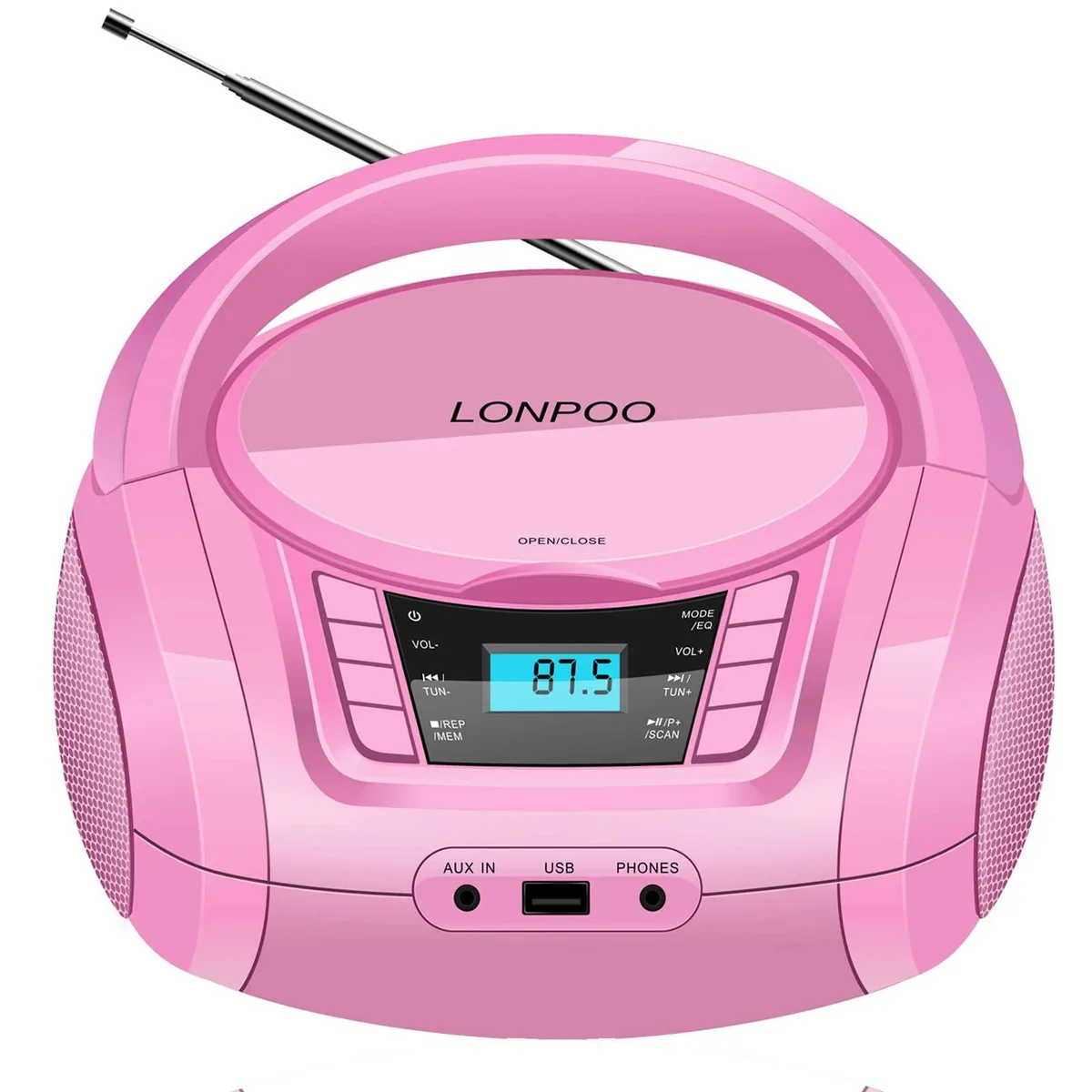  LONPOO LP-D03 Pink CD Bluetooth USB FM Boombox — product photo