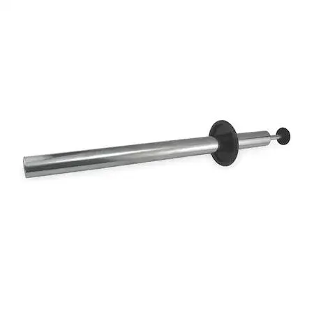 Stainless steel magnetic pick-up tool with spring plunger handle and safety shield, 20 3/4 inch shaft