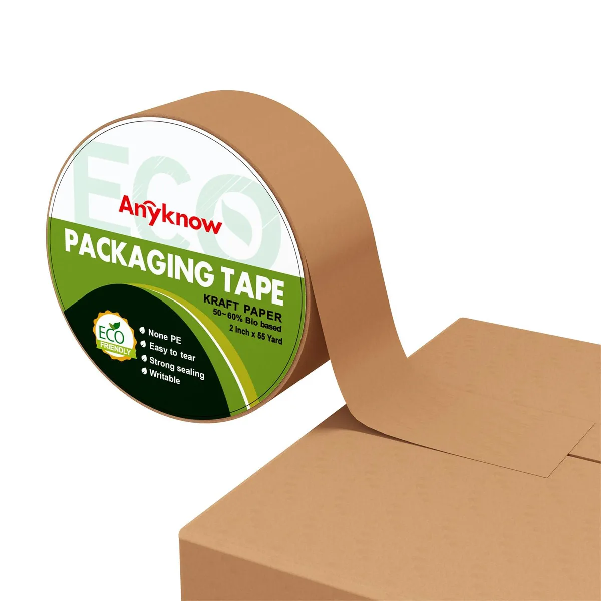 Brown kraft packing tape roll on white background