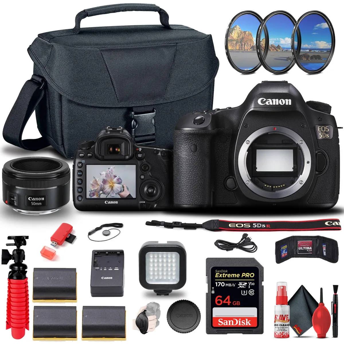 Canon International Canon EOS 5DS dslr camera with EF 50mm f/1.8 lens and 64GB bundle — product photo