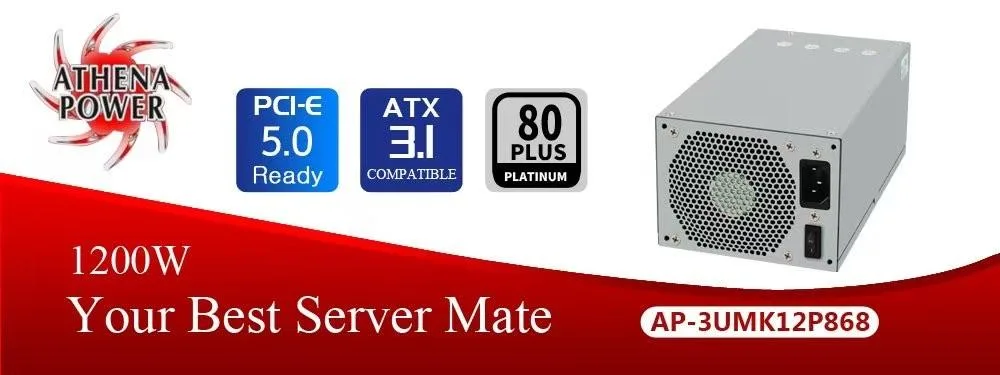 Athena Power Athena Power AP-3UMK12P868 1200W 3U server power supply — product photo