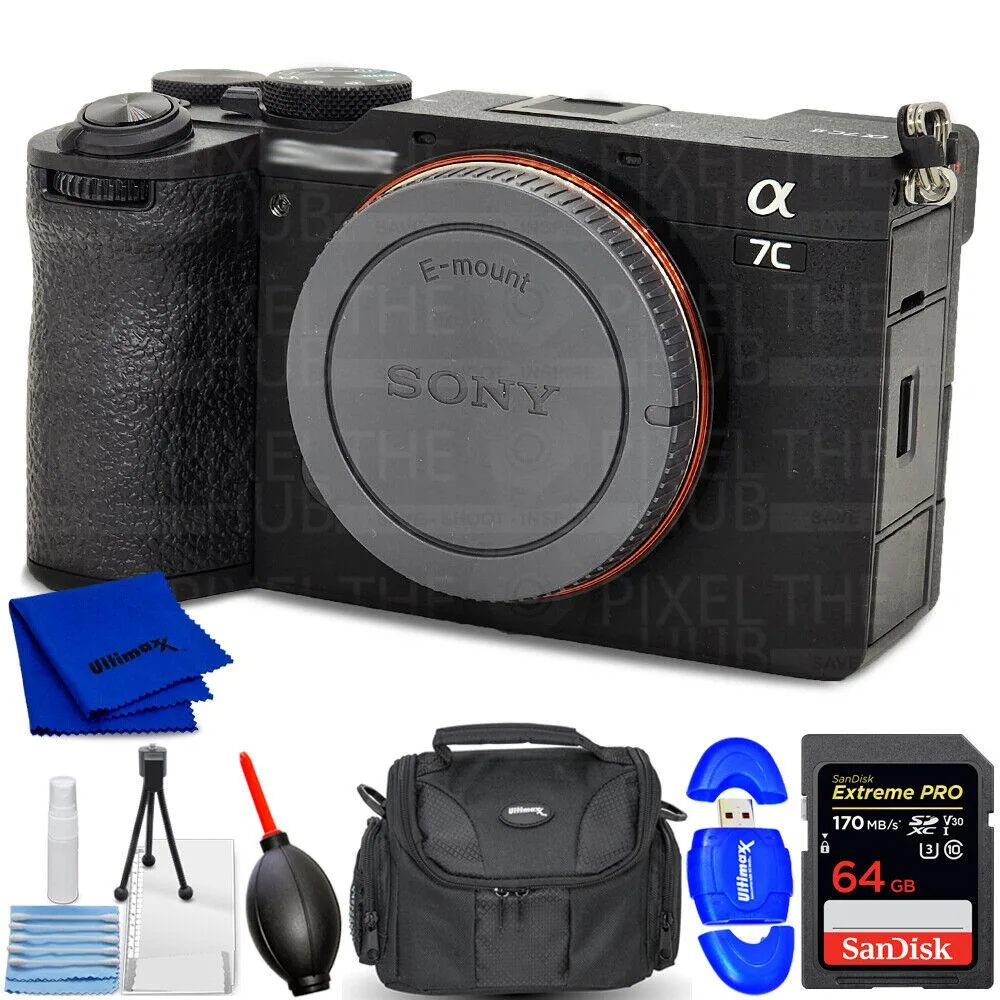 Sony Sony a7C II 33MP compact mirrorless camera (Black) with 7PC accessory bundle — product photo