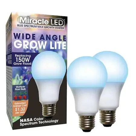 Two frosted A19 LED grow bulbs with transparent base