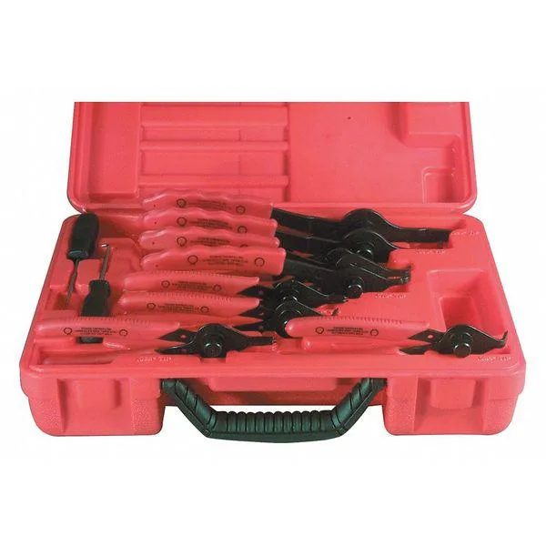 Ten-piece snap ring plier set in a storage case