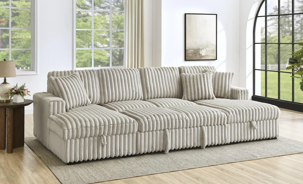 tuphen tuphen U-Shaped Sleeper Sofa 122 inch Khaki Corduroy — product photo