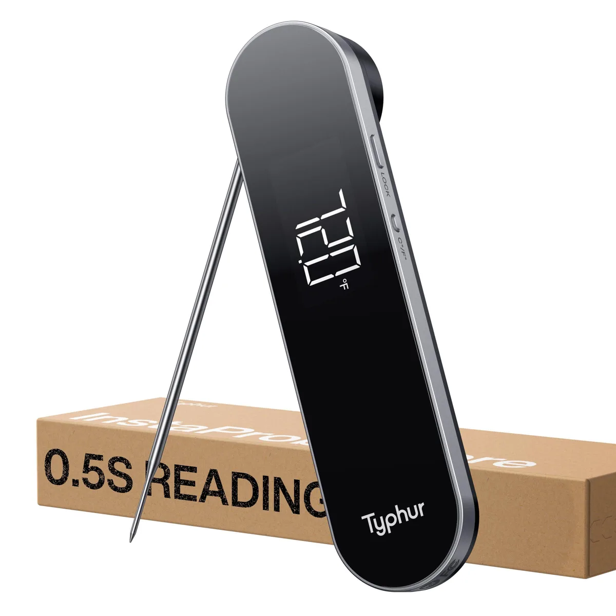 Charcoal digital thermometer with metal probe and rotatable screen