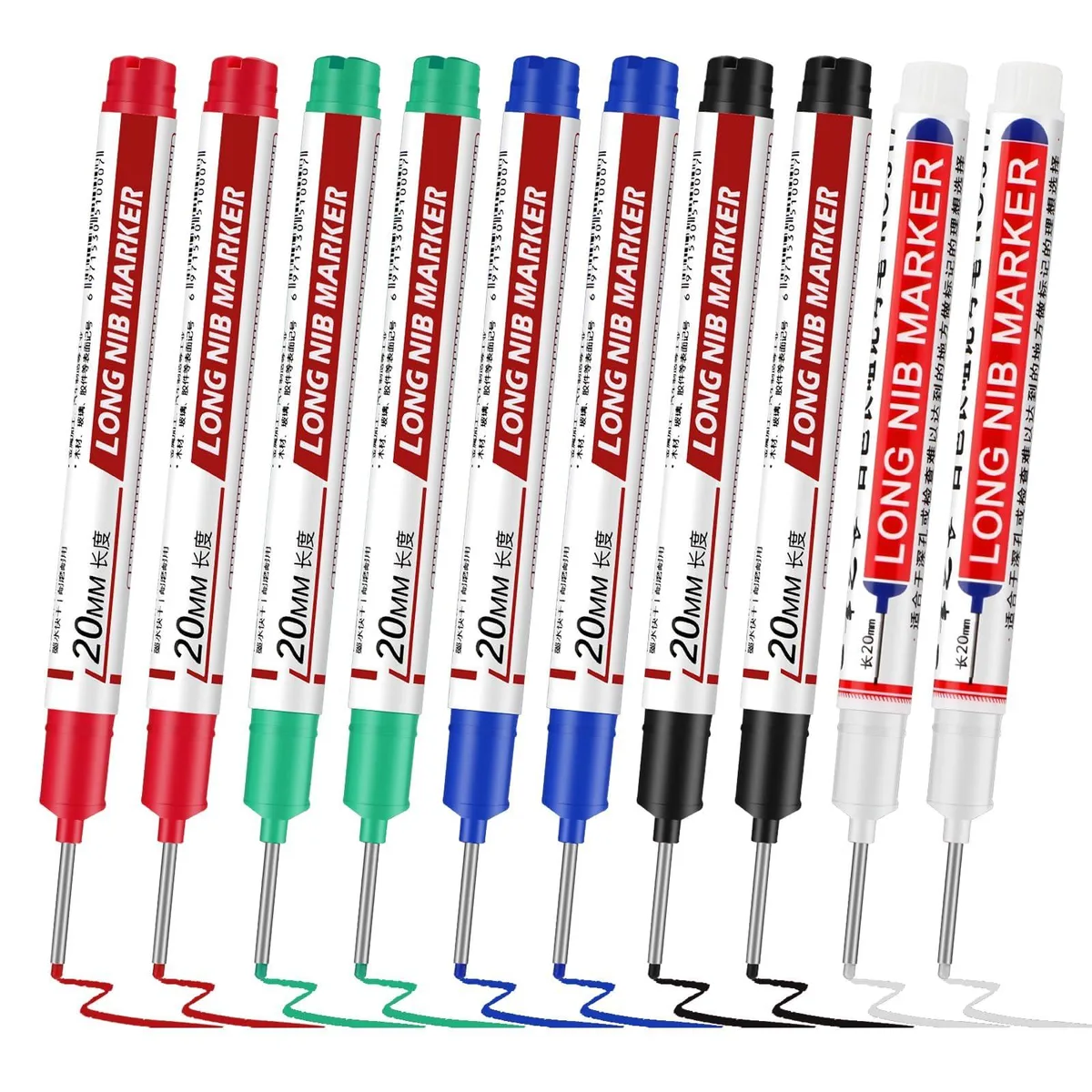 10 Pack Long Nib Markers 20mm Deep Hole Multicolor — product photo