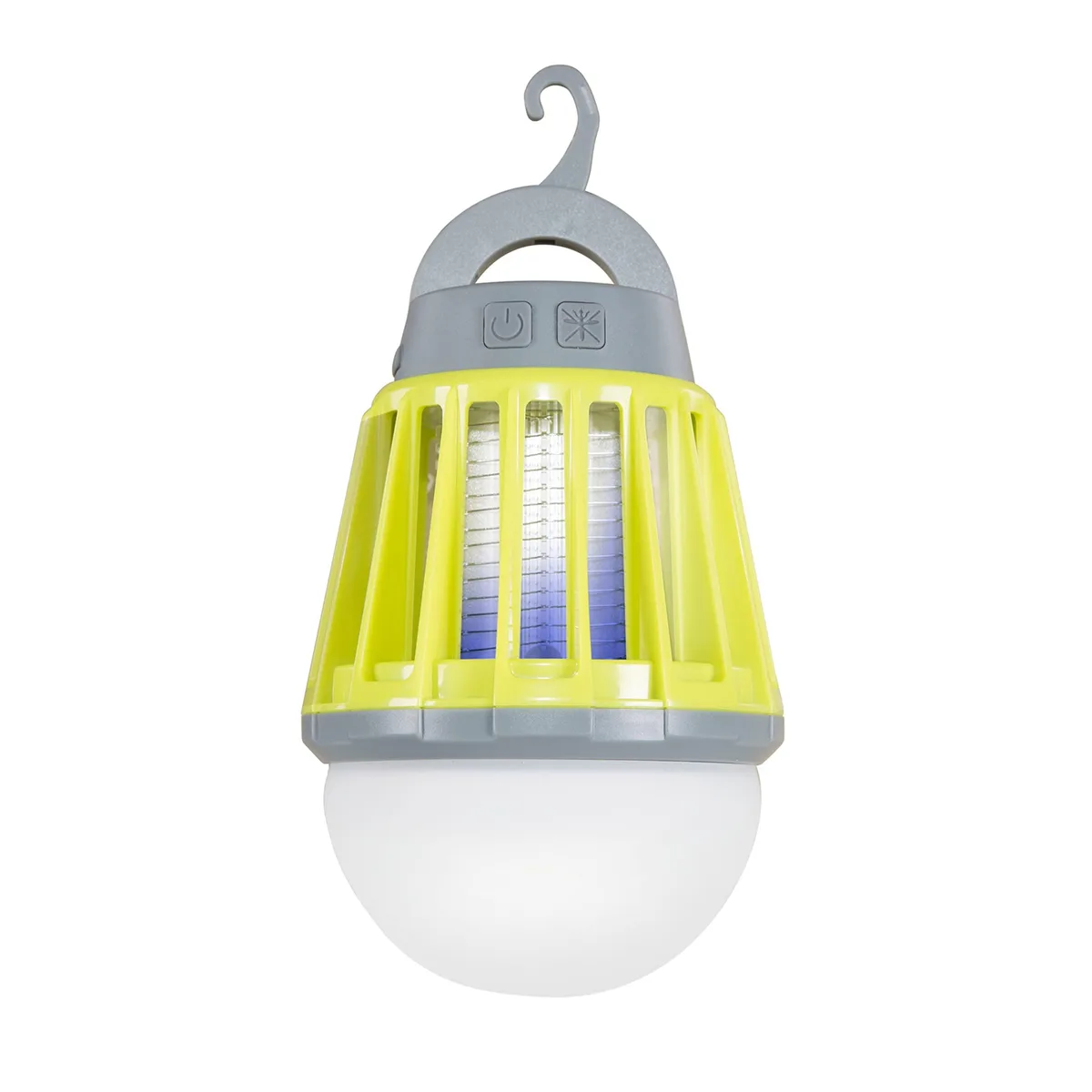 Cylindrical lantern with UV grid, hanging hook and USB port