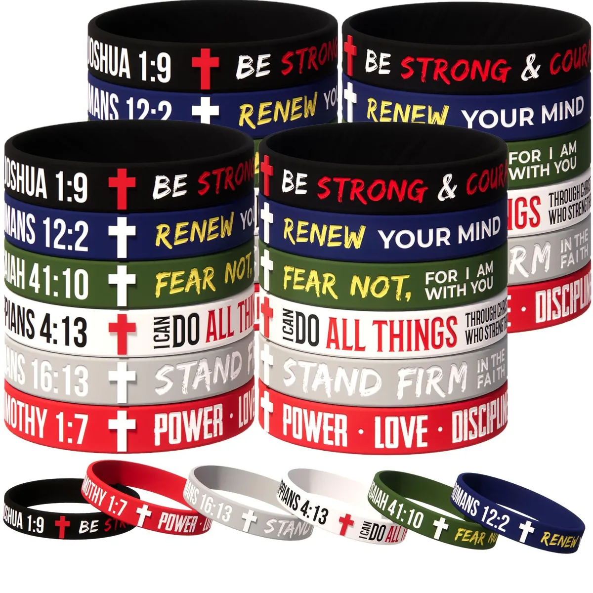  DaikeAion BV003-60pcs 60 Christian Silicone Wristbands Blue 8 in — product photo