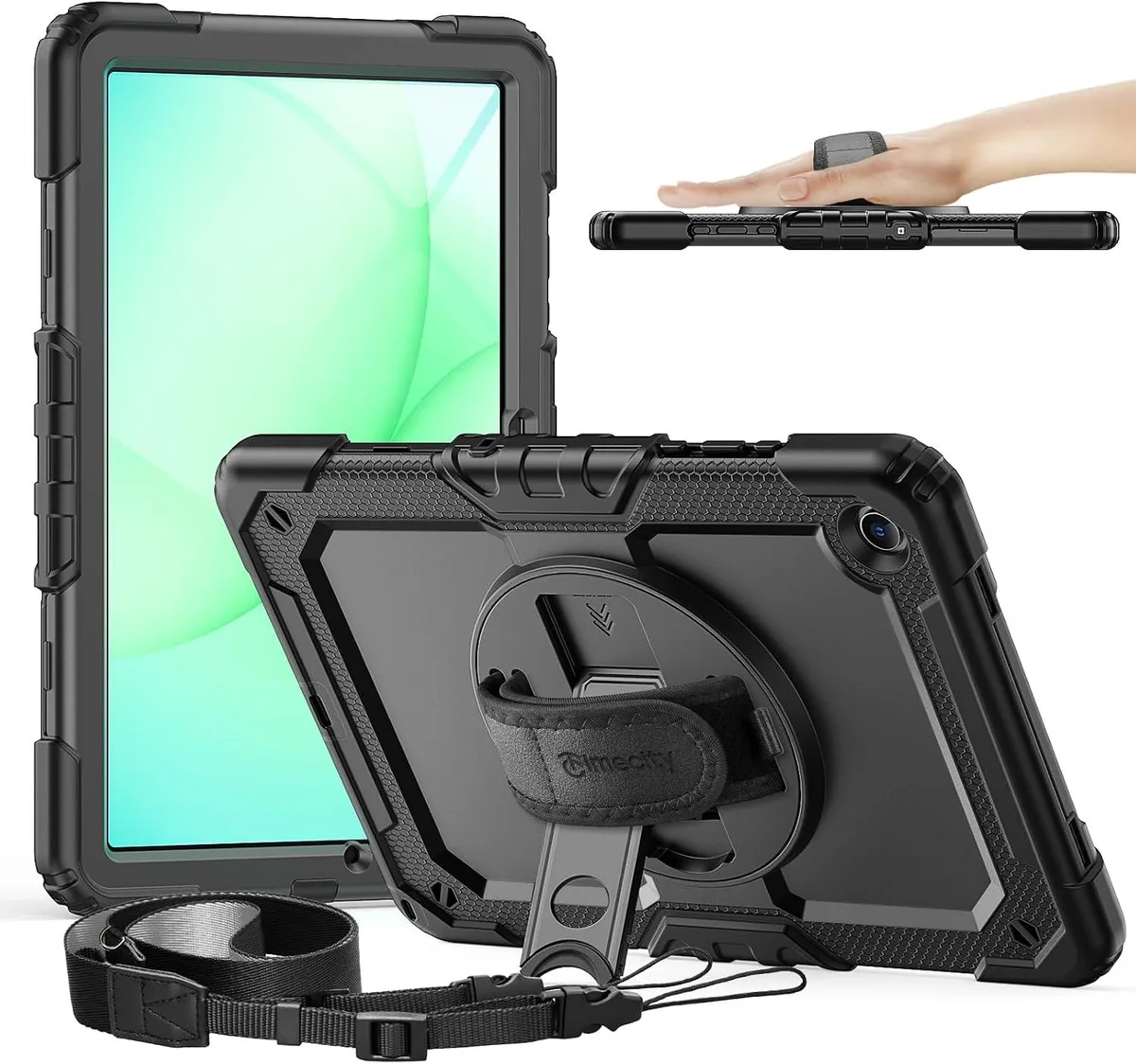 Kootion Kootion Timecity 11 Inch Tablet Case with Rotating Stand Shoulder Strap Pencil Holder (Black) — product photo