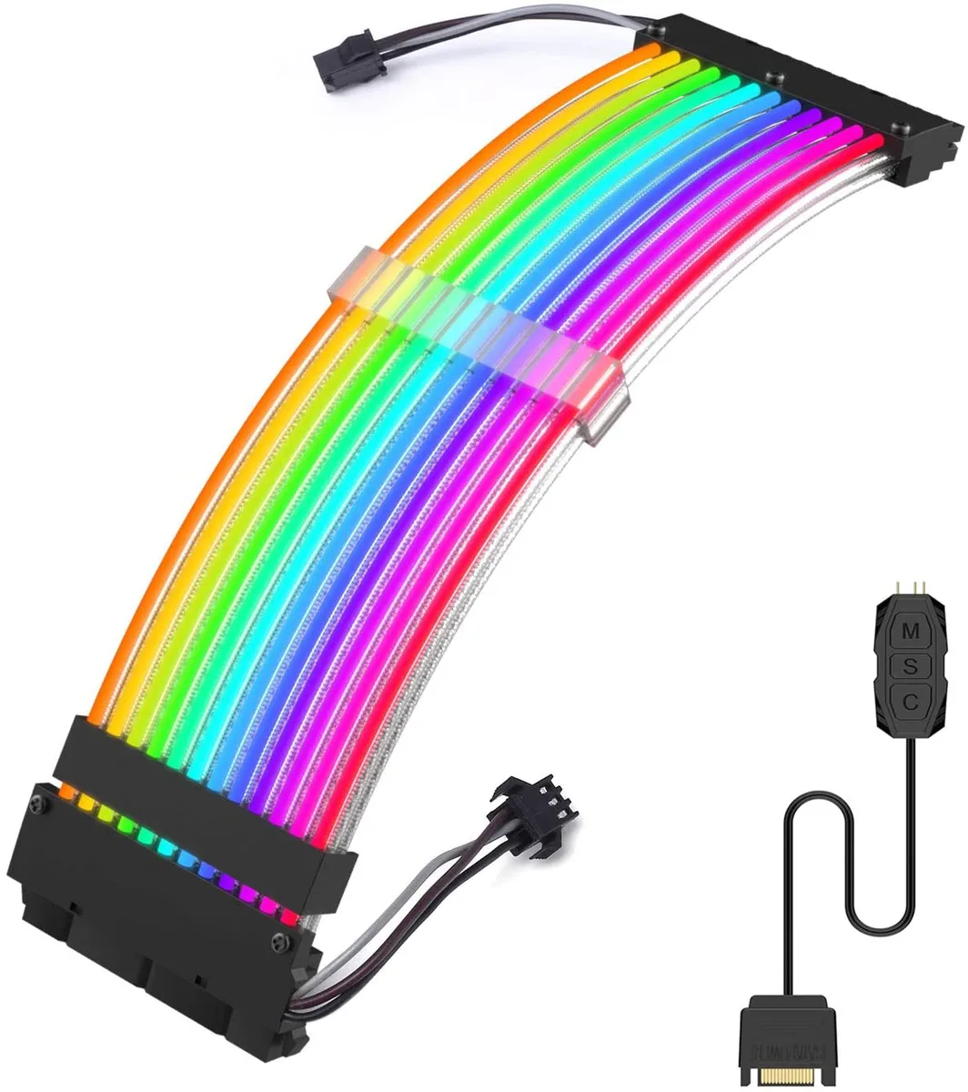 TROPRO TROPRO RGB 24-pin ATX power extension cord with PCI bracket controller — product photo