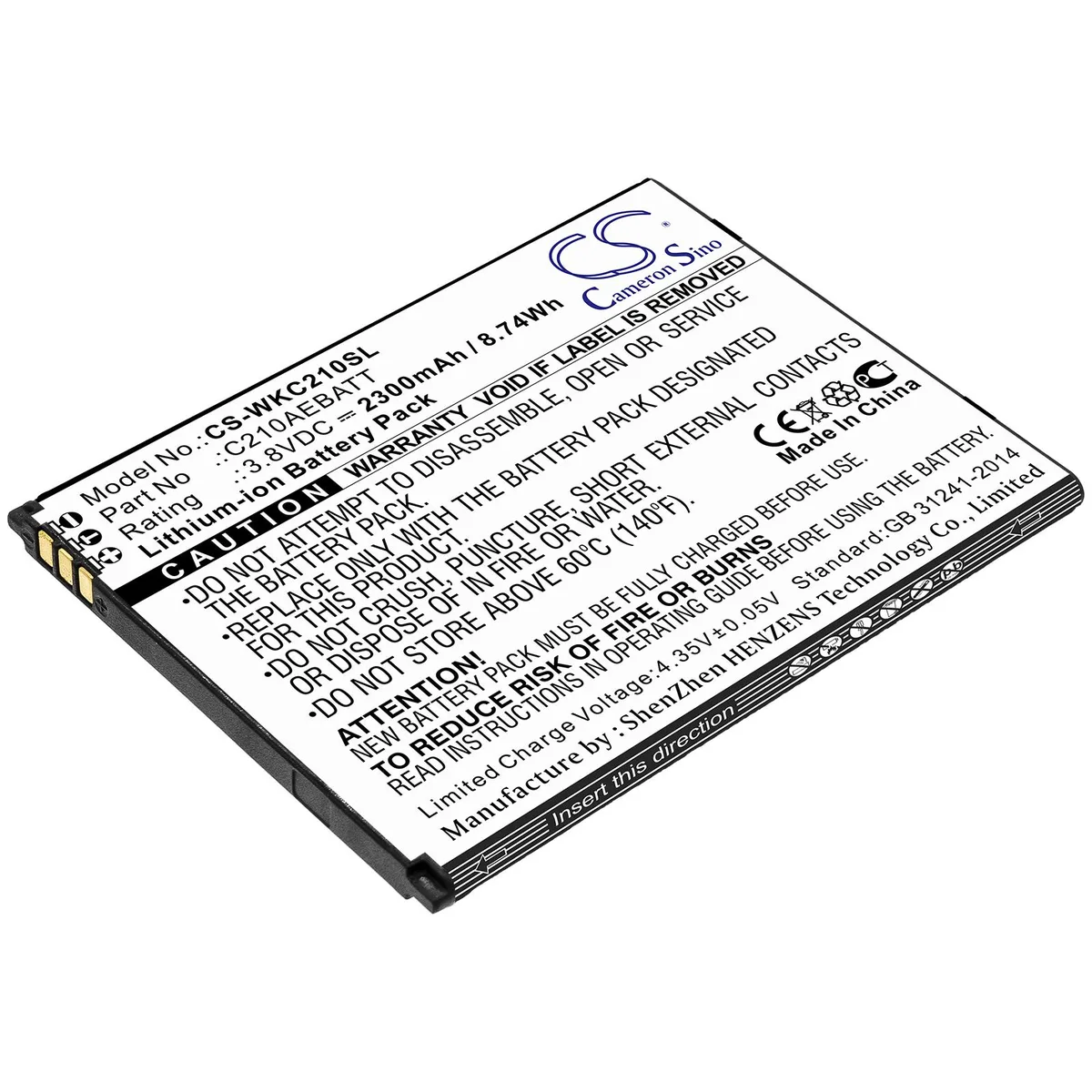 Cameron &amp; Co Cameron &amp; Co DS-CS-WKC210SL cell phone battery 3.8V 2300mAh — product photo