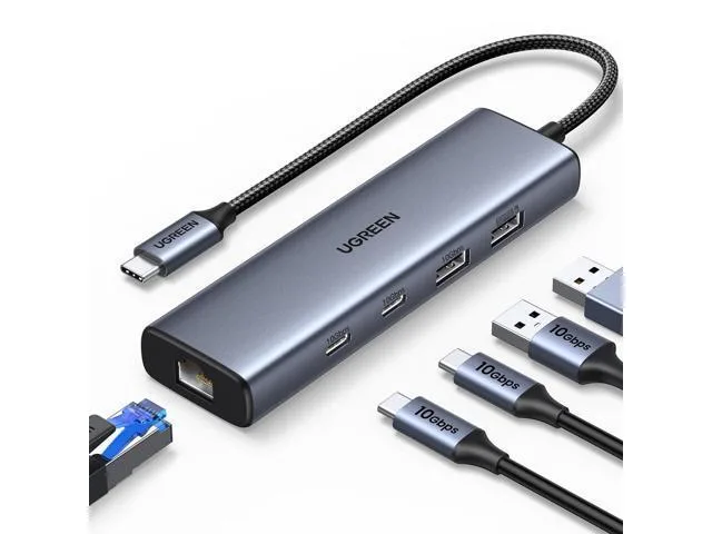 LORDWORLD LORDWORLD 6-in-1 USB-C Hub 2×USB-C 3.2 USB-A 3.2 2.0 Gigabit Ethernet 10Gbps — product photo