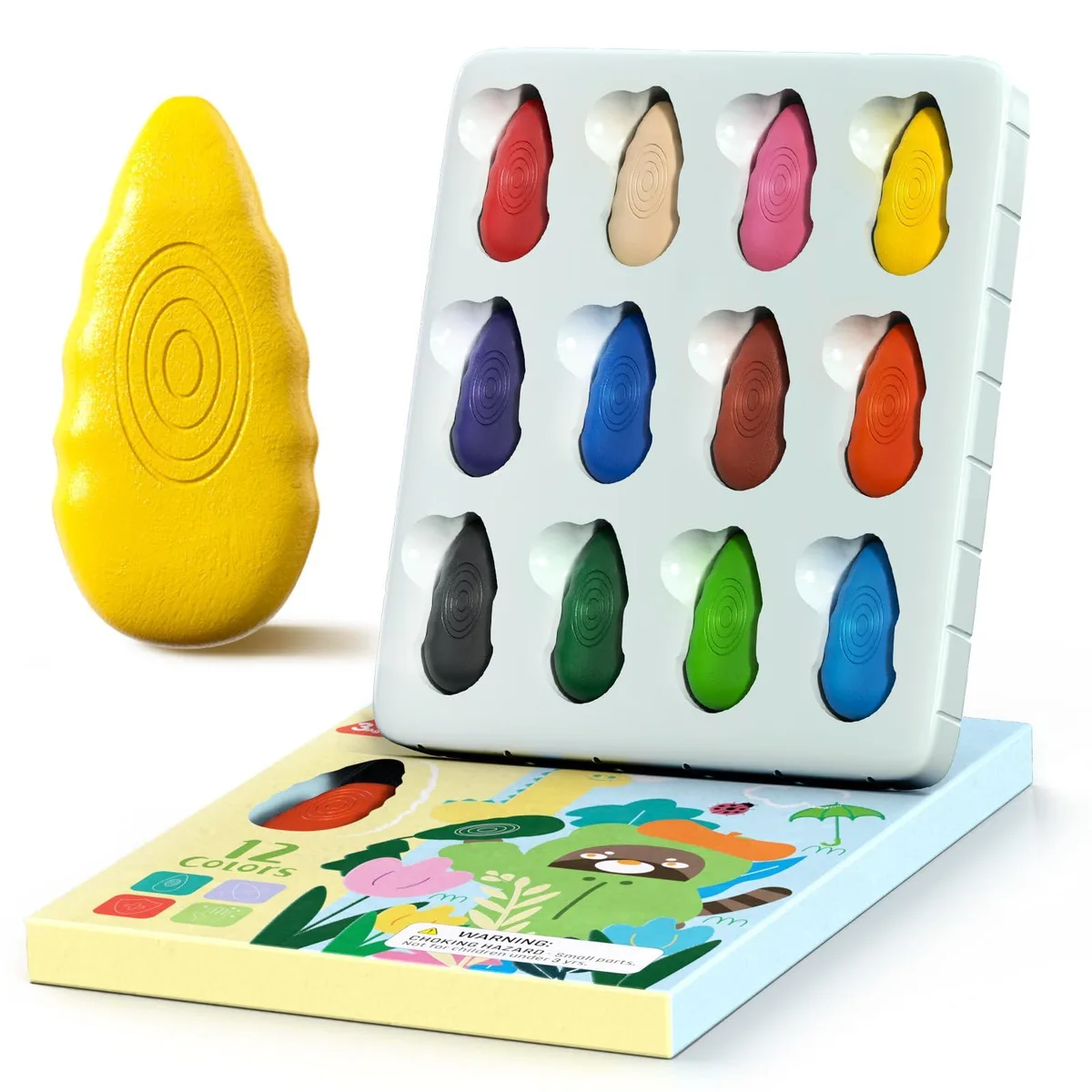 Pack of twelve water-drop shaped wax crayons in assorted colours