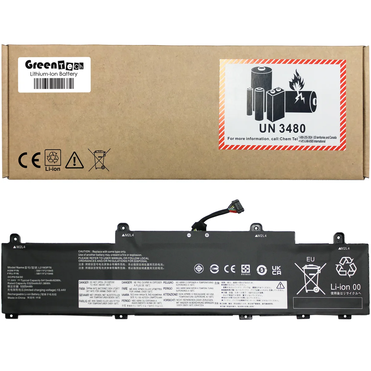GreenTechLLC GreenTechLLC L21M3P76 laptop battery 63Wh 11.64V 5413mAh — product photo
