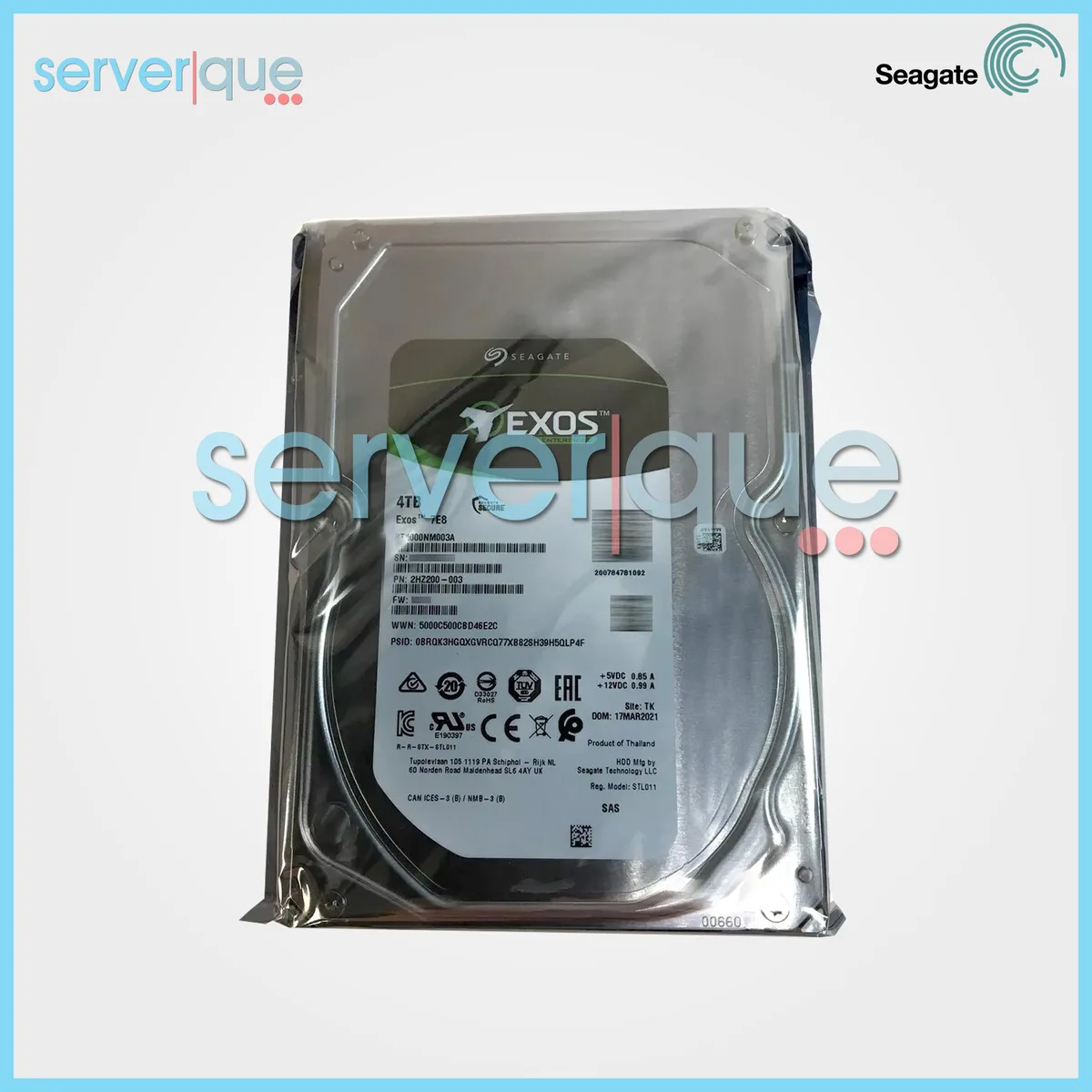 Seagate Seagate Exos 7E8 ST4000NM003A 4TB 7200 RPM SAS 12Gbps 3.5" 256MB internal hard drive — product photo