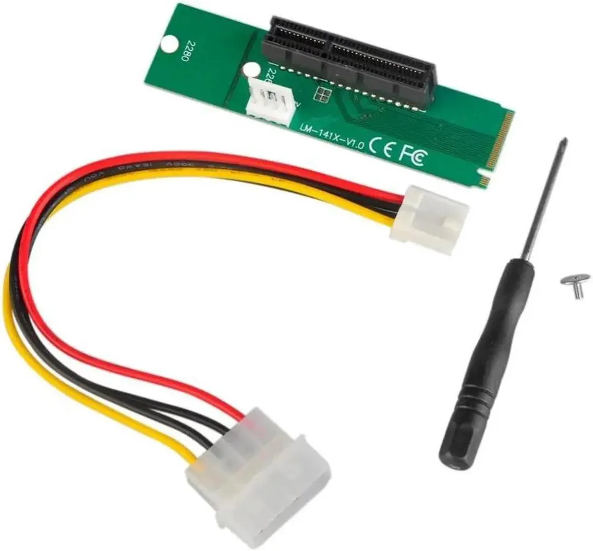 Green circuit board with M.2 male connector and PCIe x4 female slot