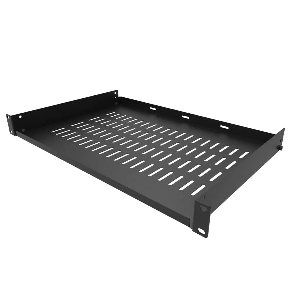  JINGCHENGMEI 1U Vented Cantilever Rack Shelf 12" Deep 19" Black 44 lbs — product photo