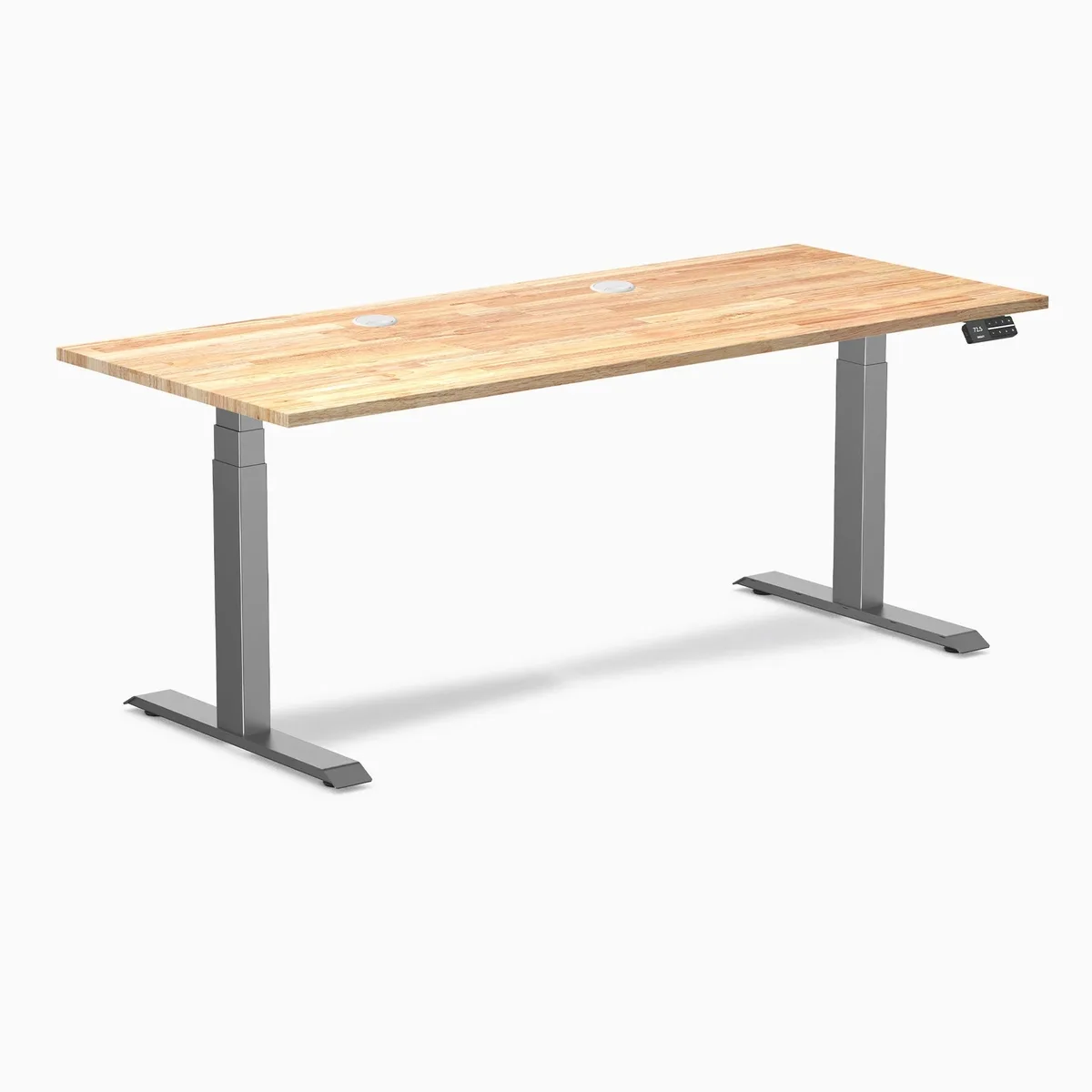 Desky Desky Dual Rubberwood Sit Stand Desk 72 x 30 in Natural Timber Space Grey — product photo