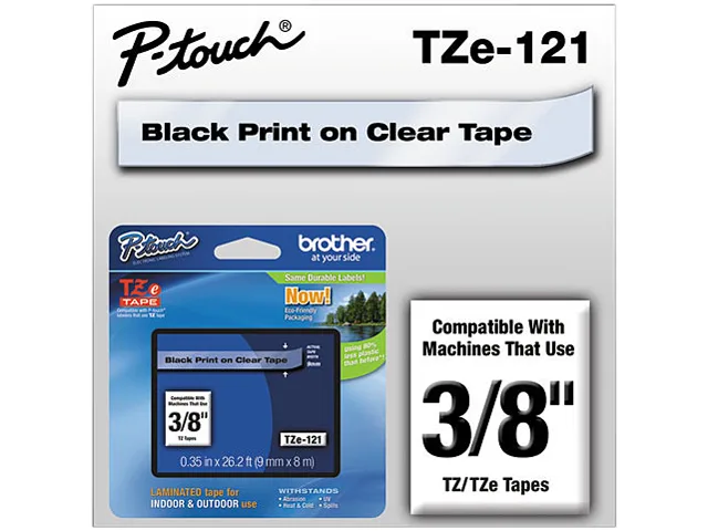 Brother Brother TZE121 0.95 cm x 7.9 m black on clear tape pos accessory — product photo