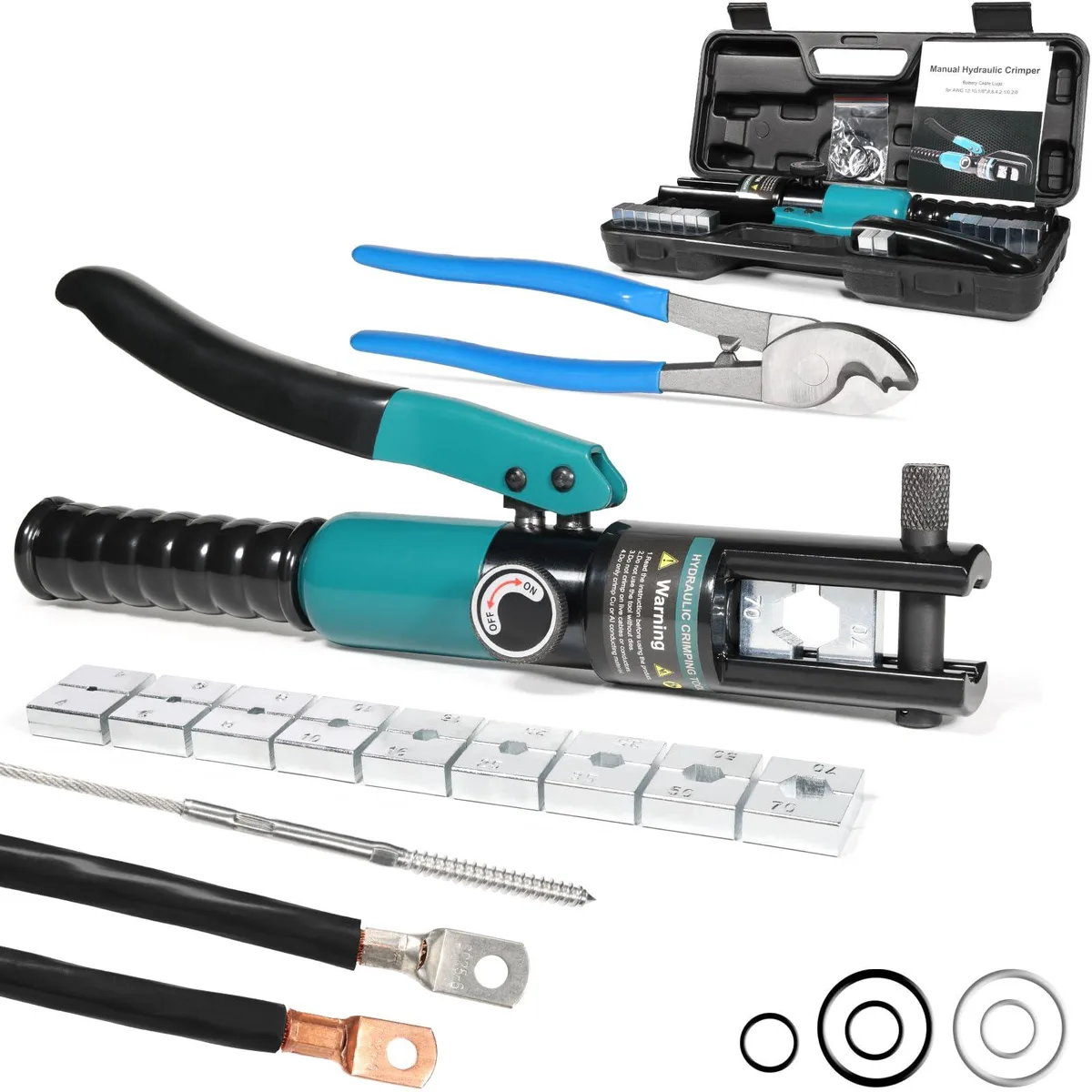 KEHIPI KEHIPI 10TON-H 10-ton hydraulic crimper plier with cable cutter, 9 dies 12-2/0 AWG — product photo