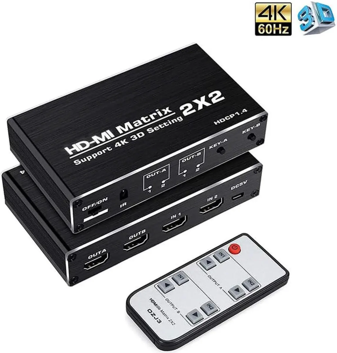 Vszerda Vszerda 2×2 HDMI Matrix Switch 4K@60Hz 18Gbps IR Remote (OZJ3) — product photo