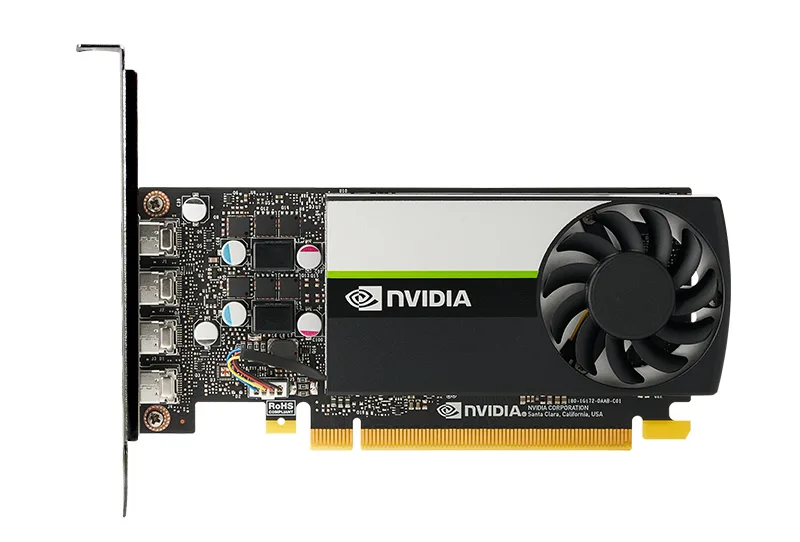 PNY Technologies, Inc. PNY Technologies, Inc. NVIDIA T1000 4 GB GDDR6 low profile 4 x Mini DisplayPort workstation graphics card — product photo