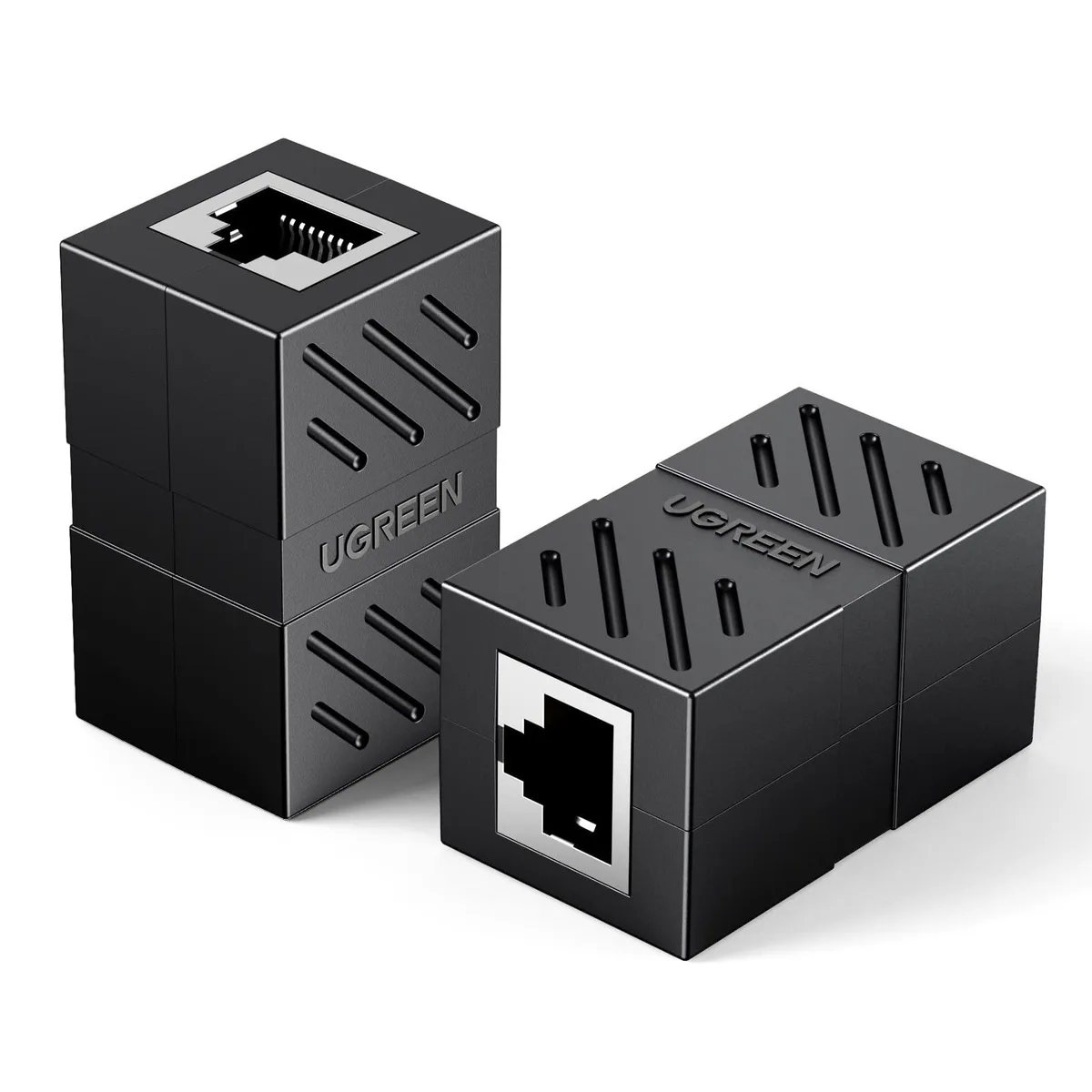  UGREEN 20390P RJ45 coupler 2-pack Cat7 Cat6 Cat5e black — product photo