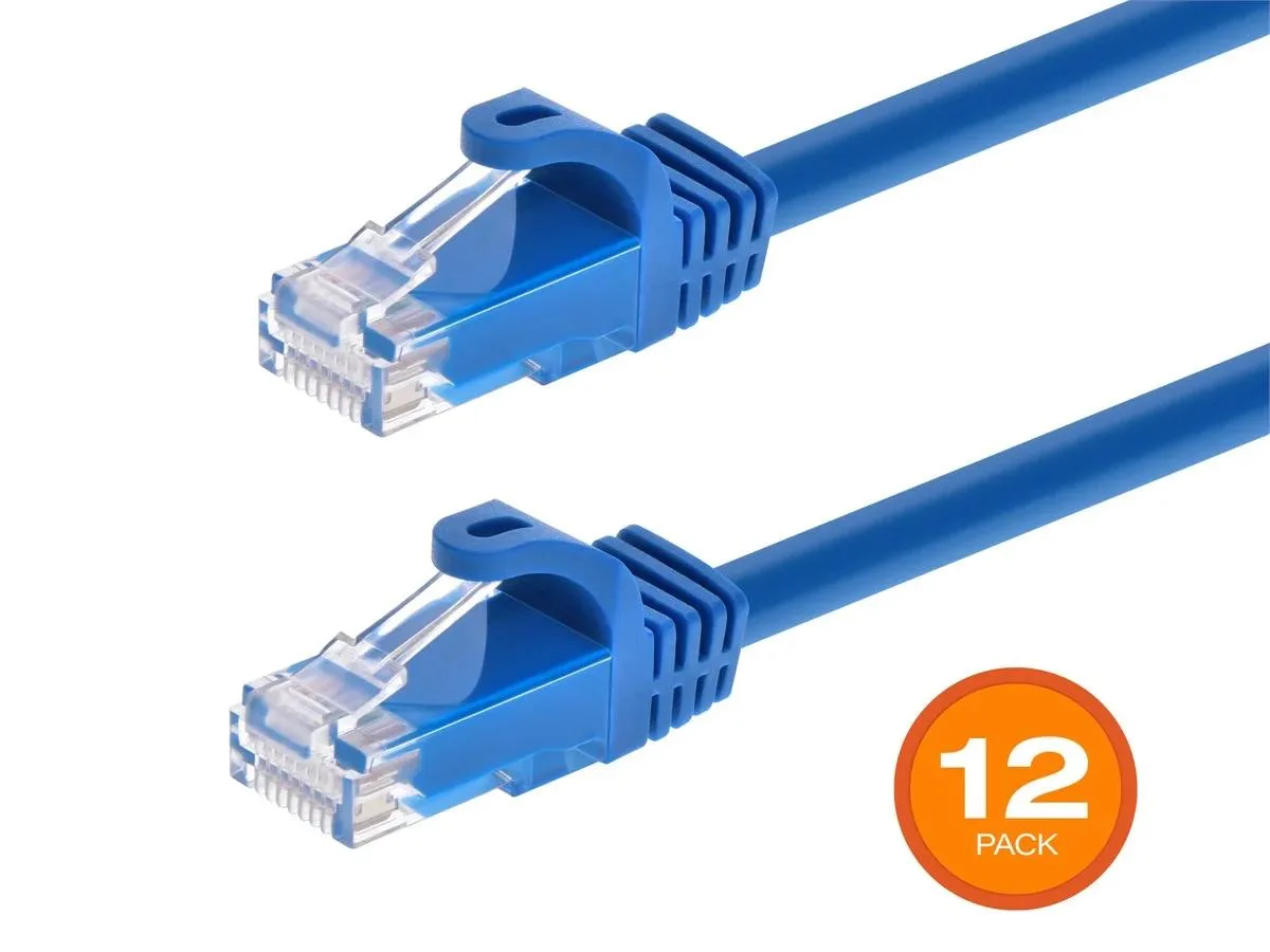 Monoprice Inc. Monoprice 143348 Cat6 network ethernet cable 10 ft blue 12 pack 24AWG 550MHz UTP snagless flexboot — product photo