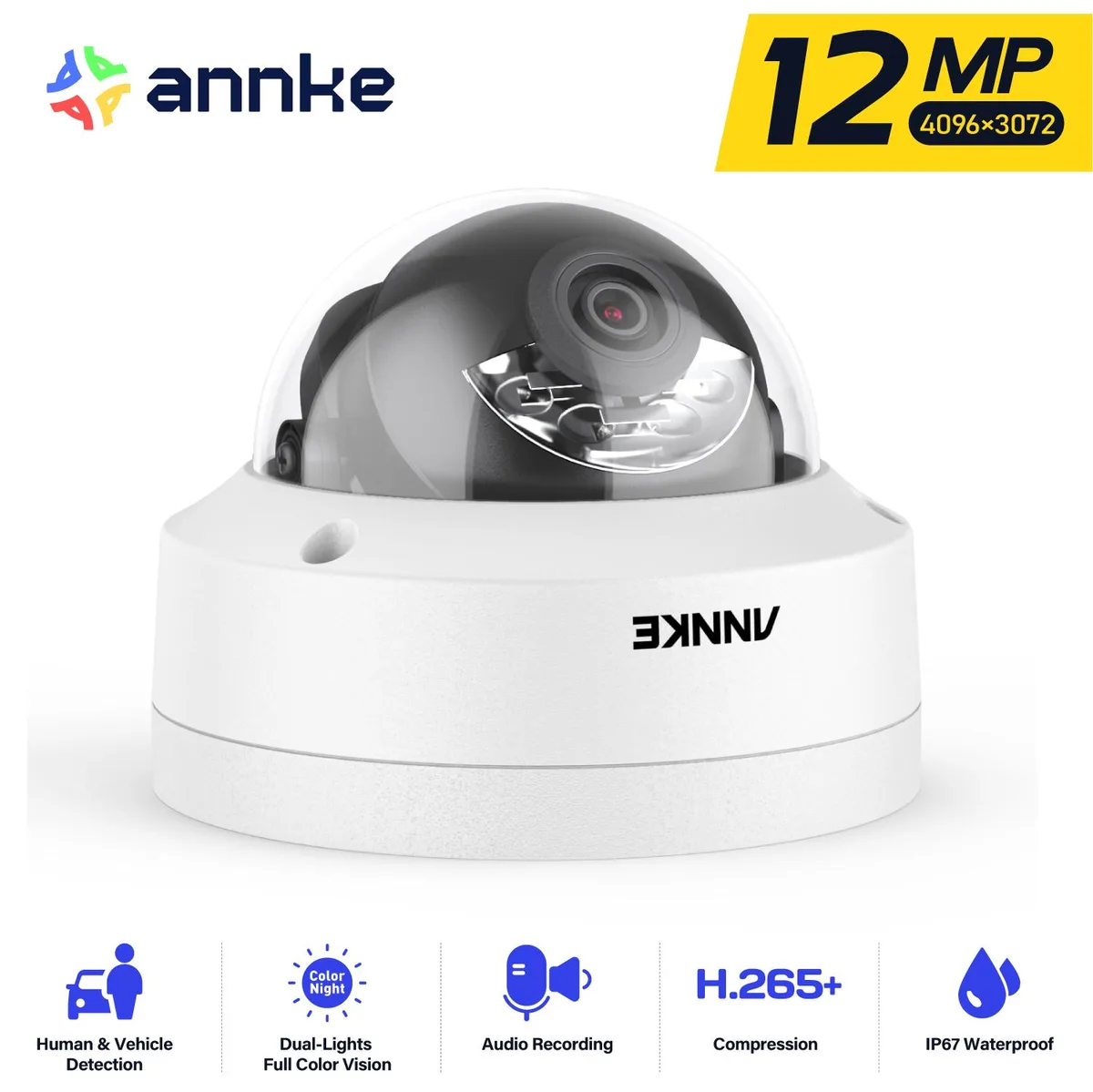 Annke Annke 12MP PoE IP Dome Camera White 2.8mm 100ft Color Night Vision 512GB IP67 — product photo