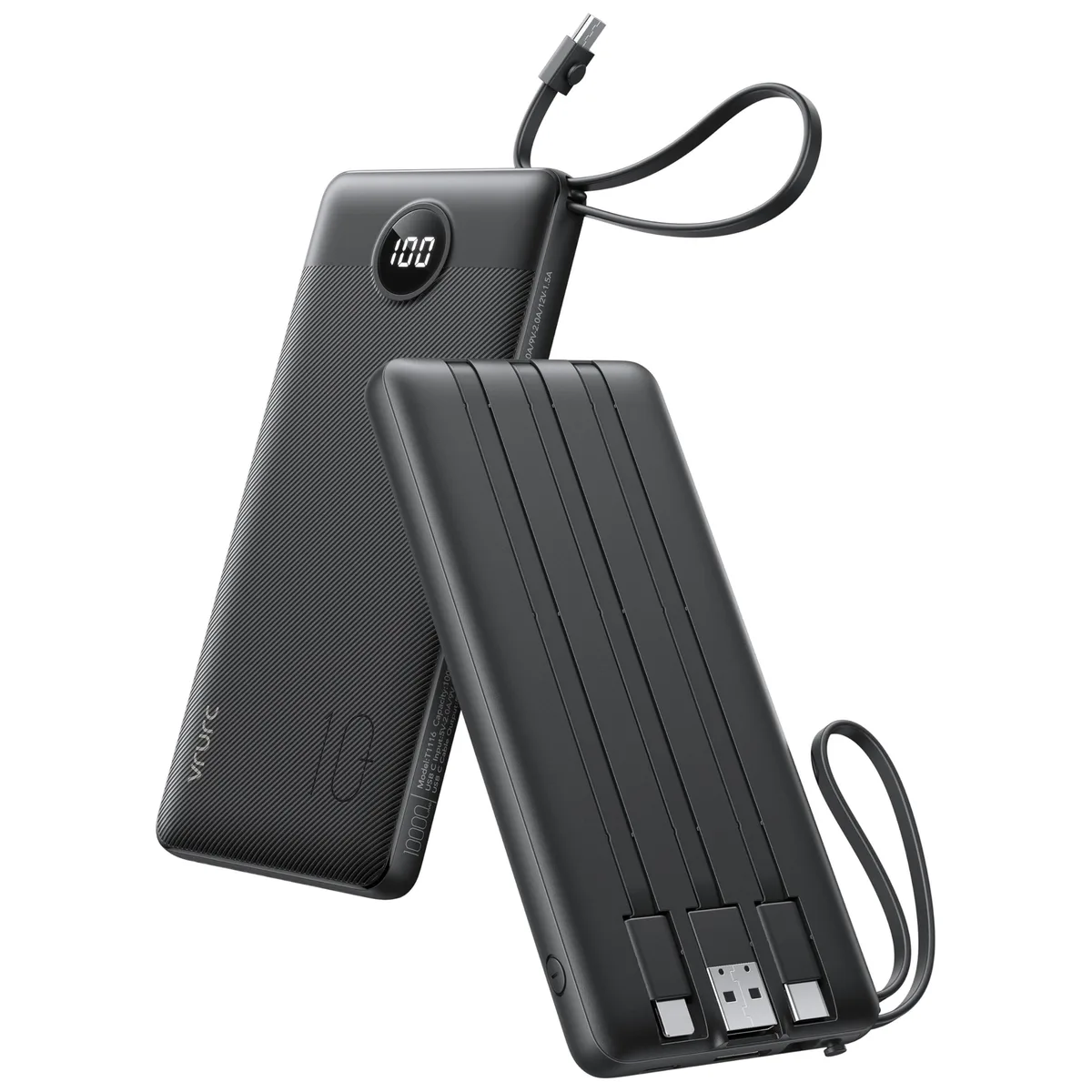 VRURC T1116 10000mAh power bank with 4 built-in cables 5 outputs — product photo