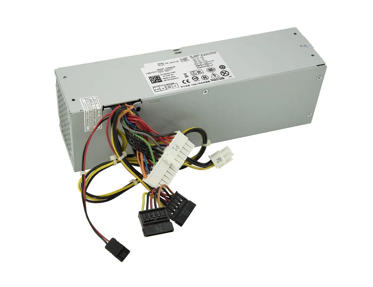 Rectangular metal server PSU with fan grille and multiple power connectors