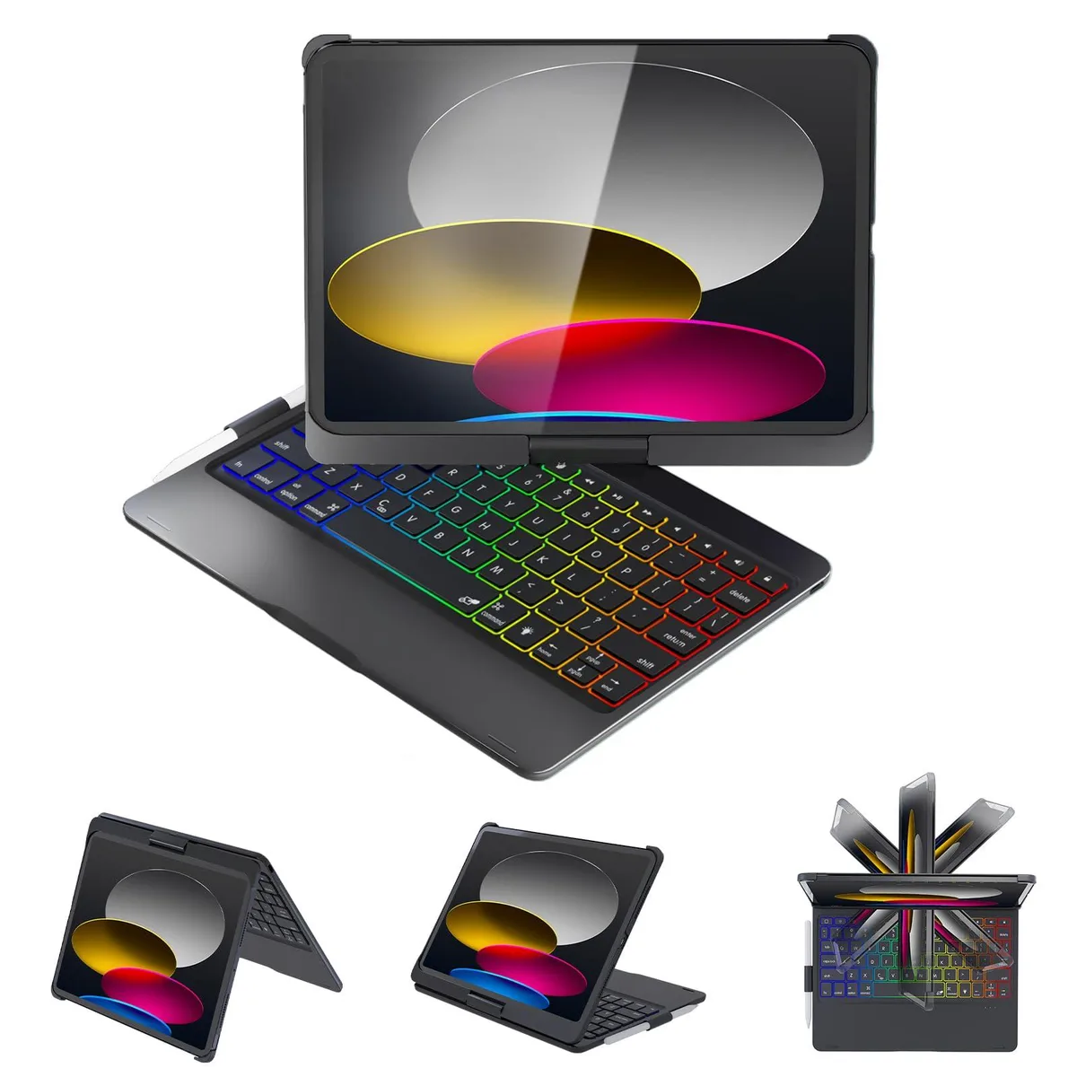 BABG Keyboard Case iPad 10/11 Air 11 Pro 11 Air 4/5 10.9" Bluetooth Backlit 360° Swivel Black — product photo